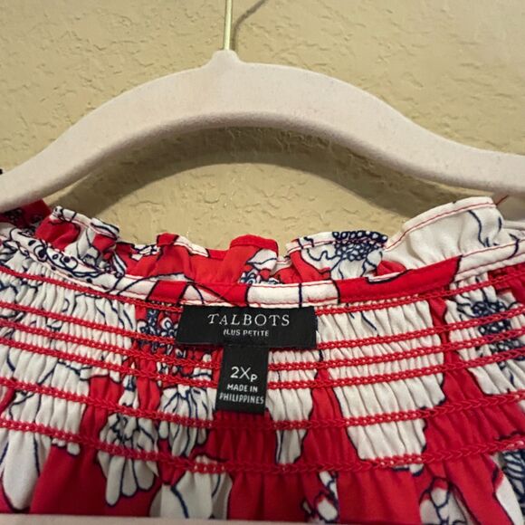 Talbots Paisley Floral Smocked Popover Top Size 2XP Petite 3/4 Sleeve Maximalist - Picture 6 of 7